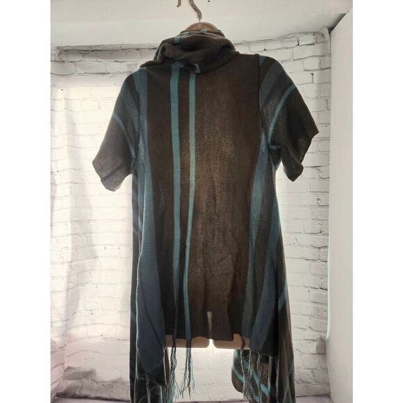 Bamboo Traders Women's Size Large Grey/Blue Striped Open Hooded Sweater - Picture 6 of 7